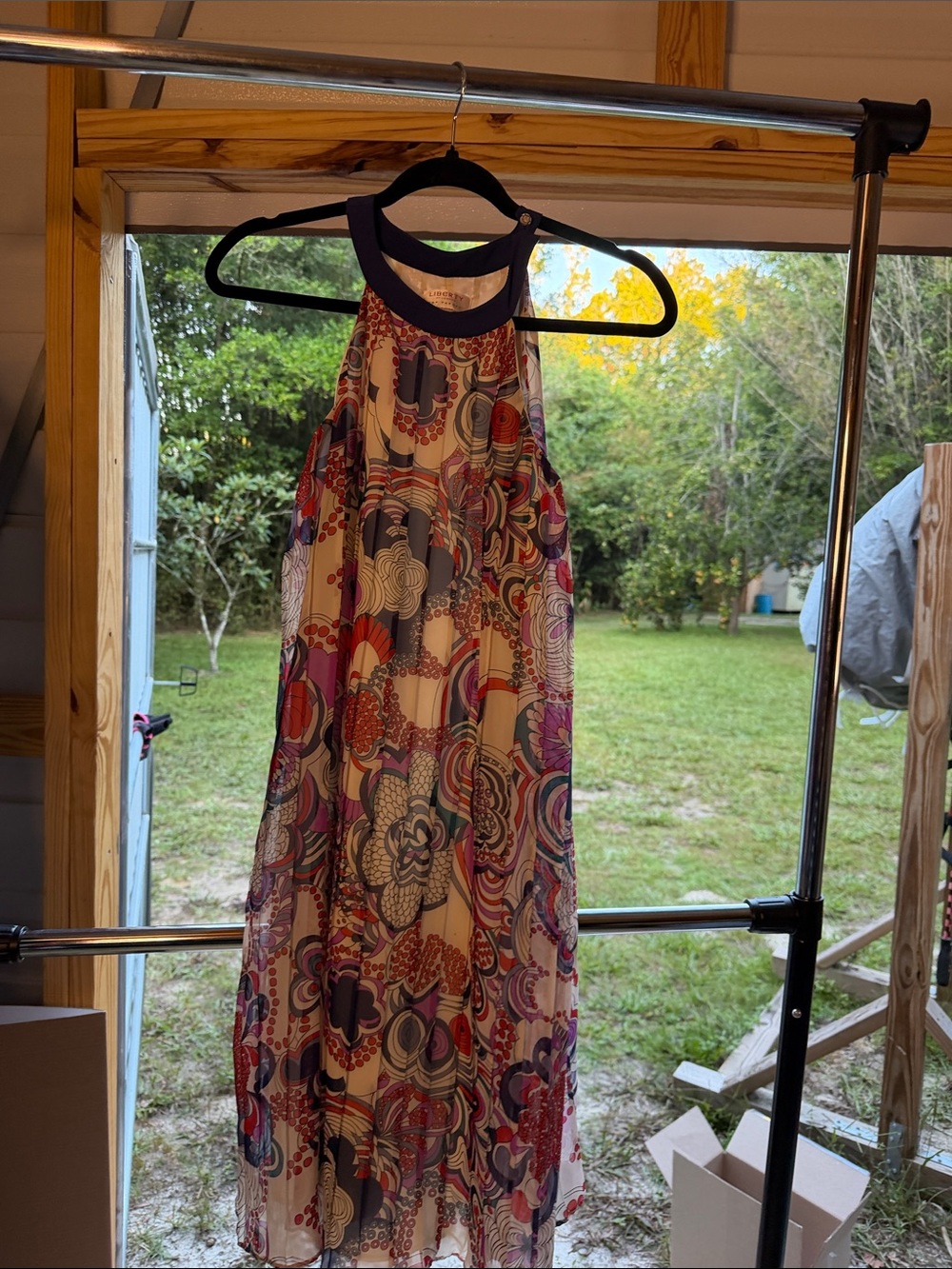 Liberty of London Multicolor Floral Halter Maxi Dress with Navy Trim